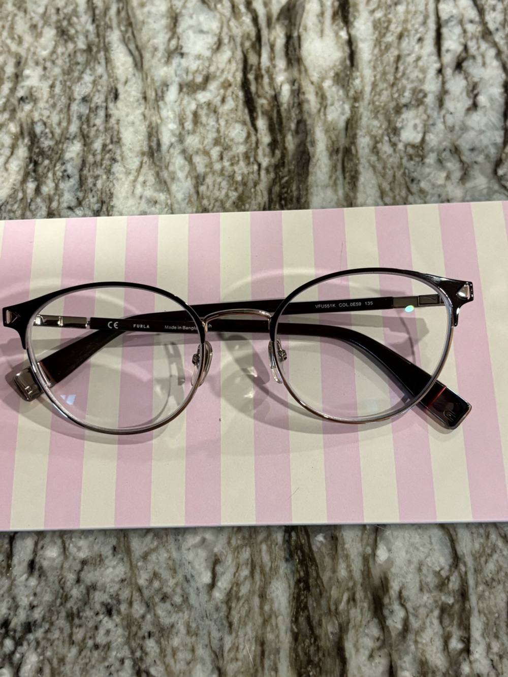 FURLA Round FRAMES EYEGLASSES VFU551K Col 0E59 BROWN / GOLD 51-20-135